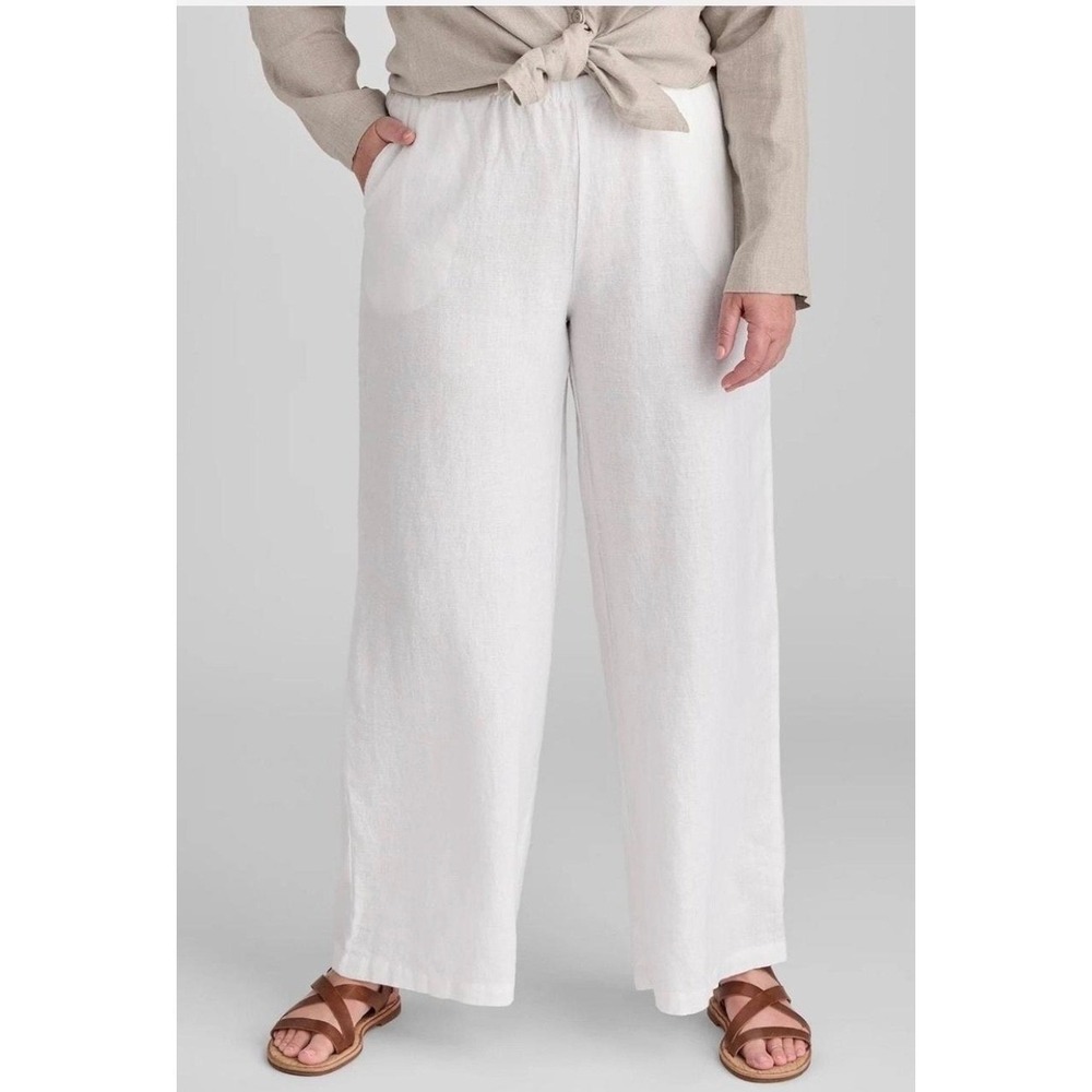 FLAX White Linen Wide Leg‎ Cropped Pants 3G NWT Lagenlook